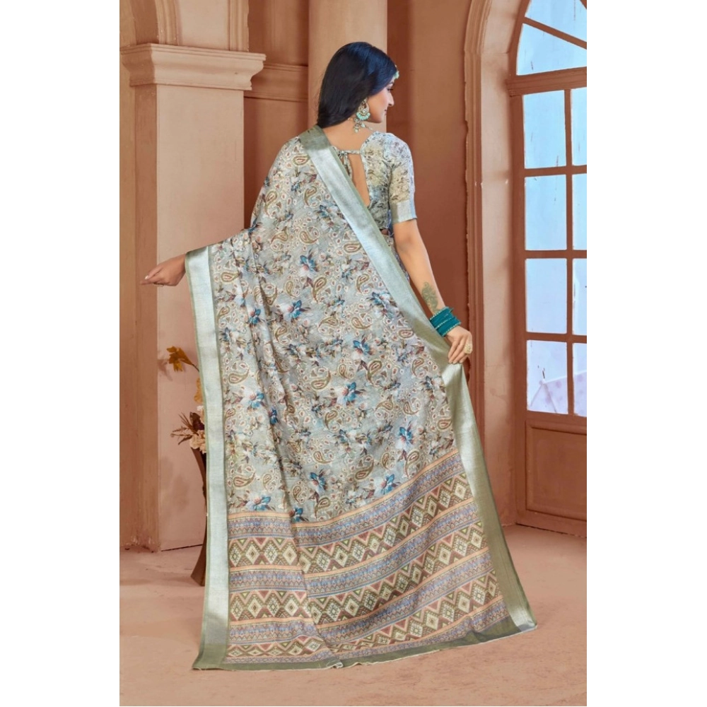Women's Printed Cotton Linen Saree withPrinted Saree With Unstitched Blouse (Mint Green, 5-6Mtrs) Women's Printed Cotton Linen Saree withPrinted Saree With Unstitched Blouse (Mint Green, 5-6Mtrs)