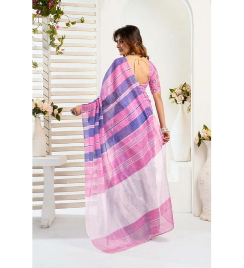 Women's Linen Cotton Printed Ready To Wear Saree With Unstitched Blouse 5.5 Mtr (Pink) Women's Linen Cotton Printed Ready To Wear Saree With Unstitched Blouse 5.5 Mtr (Pink)