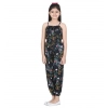 Girl's Rayon Flamingo Print Sleeveless Jumpsuit (Black-Multicolor)