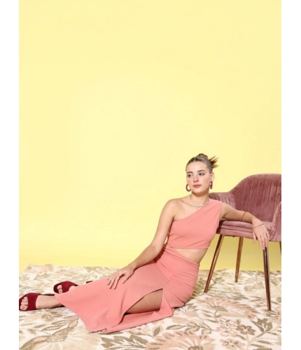Women's Polyester Lycra Solid Sleeveless Dress (Pink)