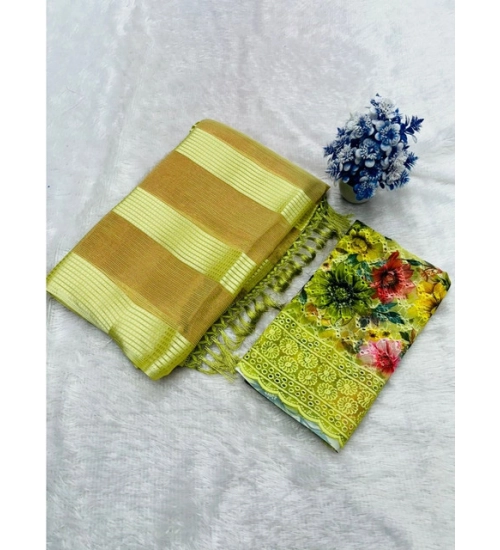 Women's Georgette Embroidered Saree With Unstitched Blouse 5.5Mtr (Green)