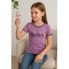 Girl's Cotton Printeded Round Neck T-Shirt (Lavander)