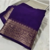 Women's Crepe Chit Pallu Solid Saree With Unstitched Blouse 5.5Mtr (Purple) Women's Crepe Chit Pallu Solid Saree With Unstitched Blouse 5.5Mtr (Purple)