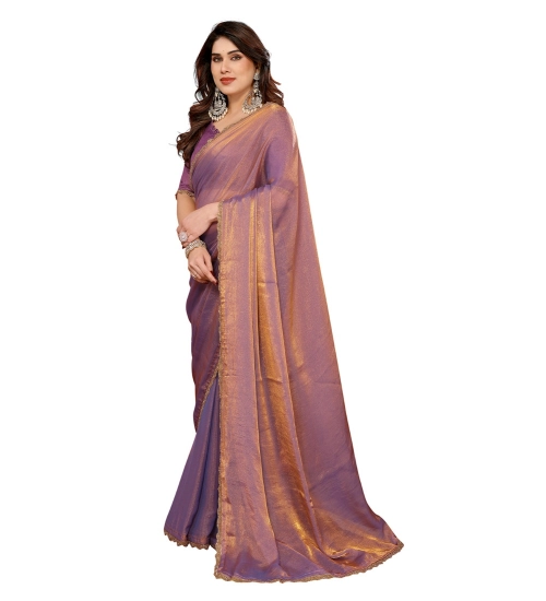 Women's Georgette Printed Saree With Unstitched Blouse 5.5Mtr (Purple)