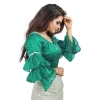 Women's Organza Solid V Neck Layered Ruffle Sleeve Readymade Blouse (Rama Free Size , up to 38–40 Bust)-PID65857