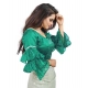 Women's Organza Solid V Neck Layered Ruffle Sleeve Readymade Blouse (Rama Free Size , up to 38–40 Bust)-PID65857