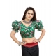 Women's Organza Printed V Neck Puff Sleeve Readymade Blouse (Green 38 , Alterable up to 42)-PID65863 Women's Organza Printed V Neck Puff Sleeve Readymade Blouse (Green 38 , Alterable up to 42)-PID65863
