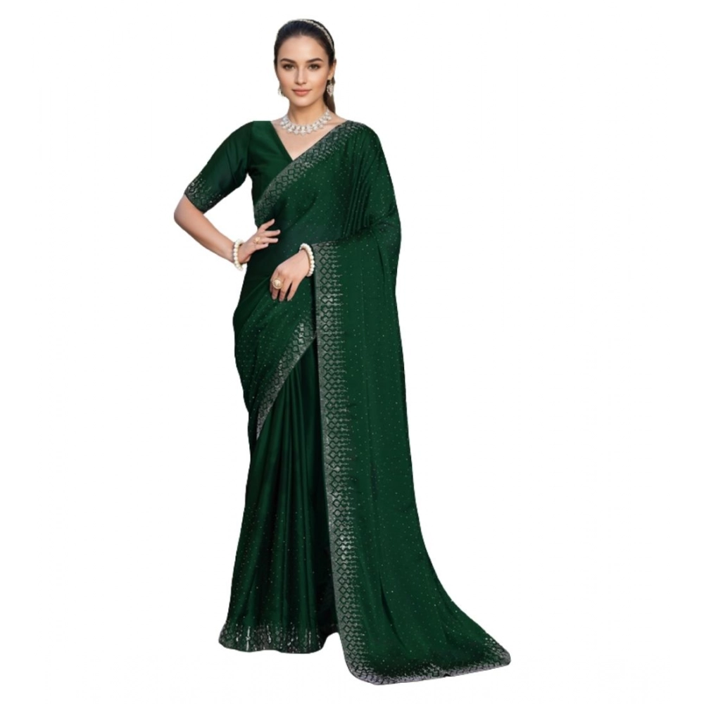Women's Rangoli Diamond Weaving - Stone Work Saree With Unstitched Blouse 5.5Mtr (Green) Women's Rangoli Diamond Weaving - Stone Work Saree With Unstitched Blouse 5.5Mtr (Green)