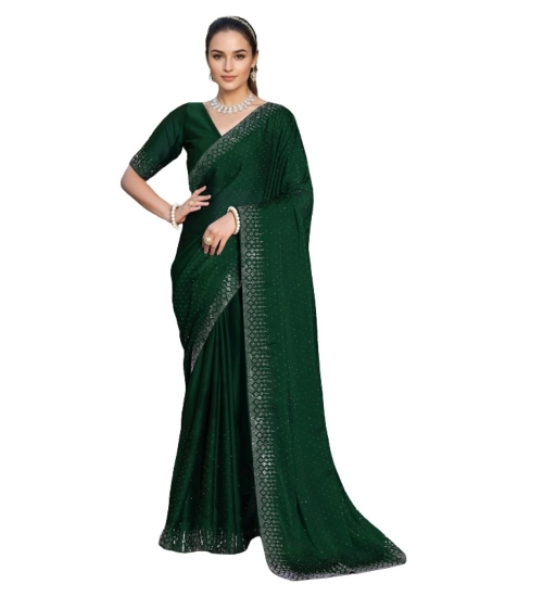 Women's Rangoli Diamond Weaving - Stone Work Saree With Unstitched Blouse 5.5Mtr (Green)