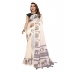 Women's Linen Cotton Printed Saree With Unstitched Blouse 5.5Mtr (Off White)