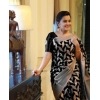 Dropship Women's Litchi silk Printed Saree With Unstitched Blouse (Black)