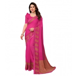 Women's Georgette Printed Saree With Unstitched Blouse 5.5Mtr (Pink)
