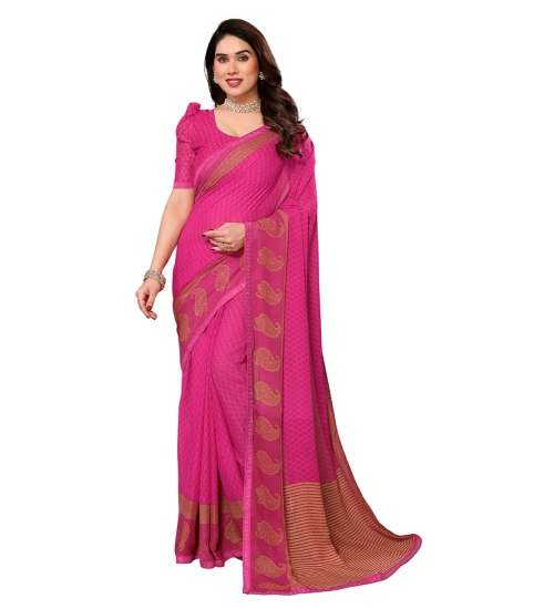 Women's Georgette Printed Saree With Unstitched Blouse 5.5Mtr (Pink)