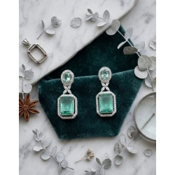 Women's Brass Silver Plated Drop Earrings (Green)