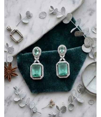 Women's Brass Silver Plated Drop Earrings (Green)