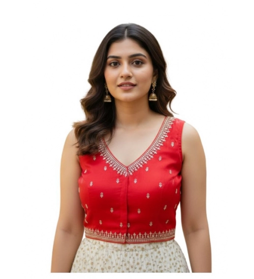 Women's Zimmi Choo Sequin Work V-Neck Padded Blouse (Red 38 Ready (Self Alterable 36–40)