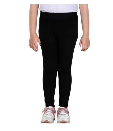 Girl's Cotton Lycra Solid Elasticated Leggings (Black)