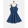 Girl's Denim Printed Short Sleeve Dress with Straps (Blue) Girl's Denim Printed Short Sleeve Dress with Straps (Blue)
