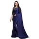 Women's Satin Solid Saree With Unstitched Blouse 5.5Mtr (Navy Blue)