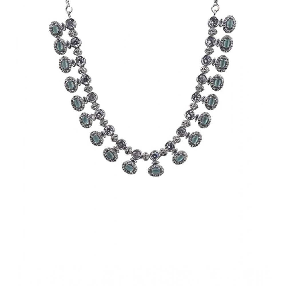 Women's Brass Silver Plated Necklace set (Turquoise)