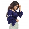 Women's Organza Solid V Neck Layered Ruffle Sleeve Readymade Blouse (Navy Free Size , up to 38–40 Bust)-PID65855