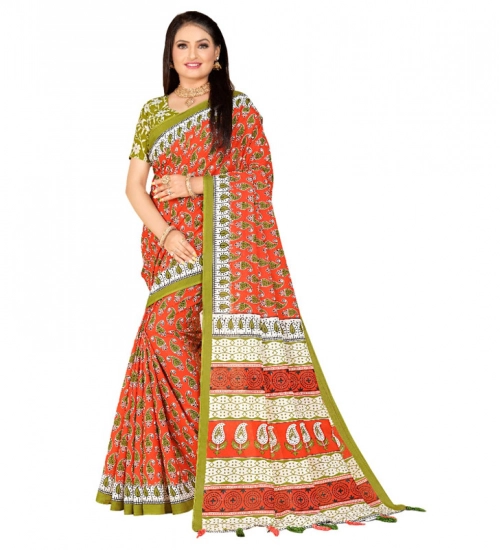 Women's Soft Pure Cotton Printed Saree With Unstitched Blouse 5.5Mtr (Multicolor)