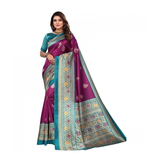 Women's Litchi silk Printed Saree With Unstitched Blouse  5-6 Mtrs (Magenta)