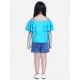 Girl's Rayon Solid Cold Shoulder Top with Shorts (Blue) Girl's Rayon Solid Cold Shoulder Top with Shorts (Blue)