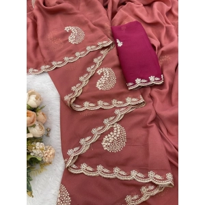 Generic Women's Digital Printed  Georgette Saree With Unstitched Blouse (Red, 5-6 Mtrs)