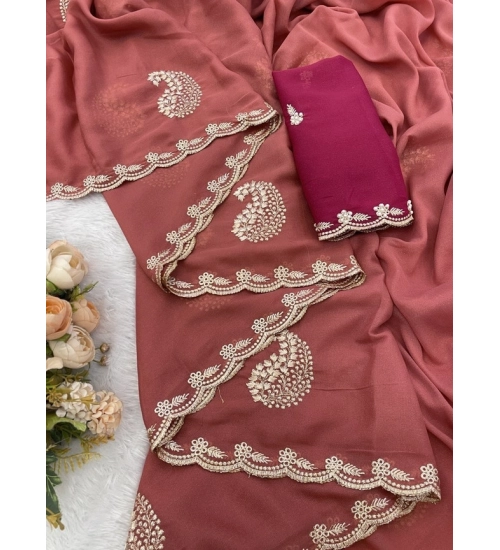 Women's Digital Printed  Georgette Saree With Unstitched Blouse (Red, 5-6 Mtrs)