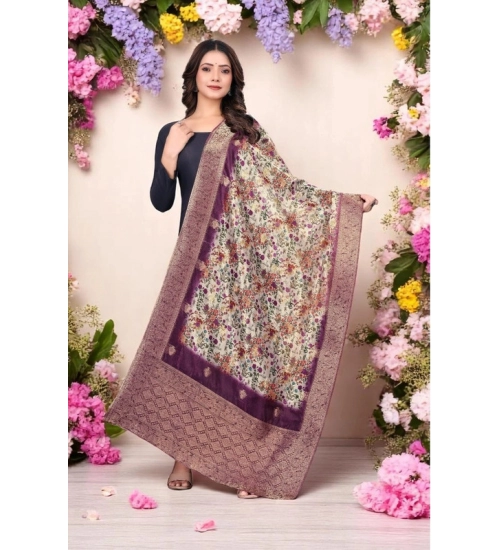 Women's chanderi silk  Printed Dupatta (Magenta, Length: 2 Mtr)