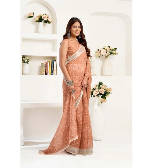 Women's Linen Cotton Printed Ready To Wear Saree With Unstitched Blouse 5.5 Mtr (Peach) Women's Linen Cotton Printed Ready To Wear Saree With Unstitched Blouse 5.5 Mtr (Peach)