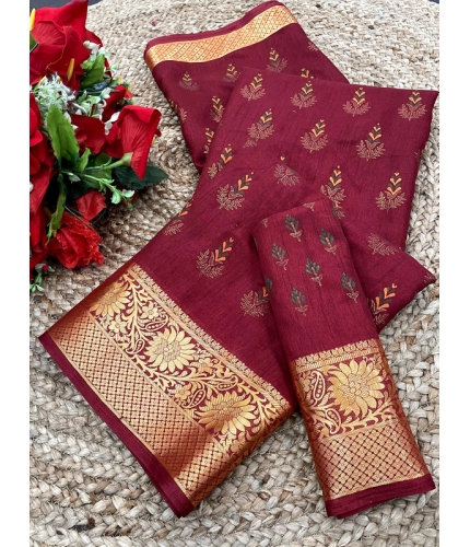 Women's Digital Dolla Silk Printed Saree With Unstitched Blouse 5.5Mtr (Maroon)