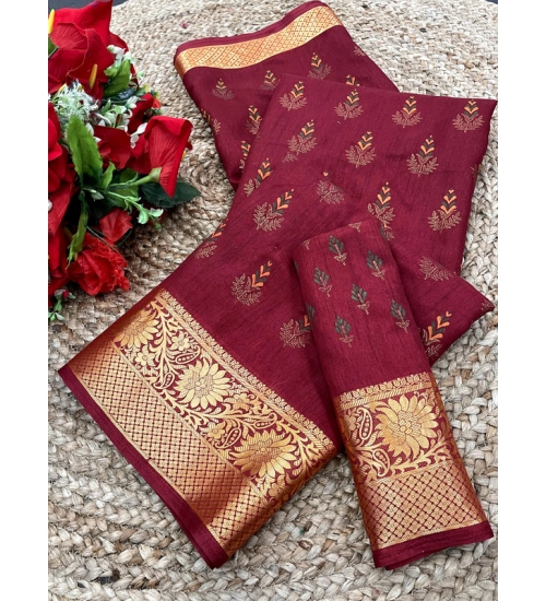 Women's Digital Dolla Silk Printed Saree With Unstitched Blouse 5.5Mtr (Maroon)
