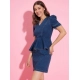 Women's Denim Solid Puff Sleeves Dress (Blue) Women's Denim Solid Puff Sleeves Dress (Blue)