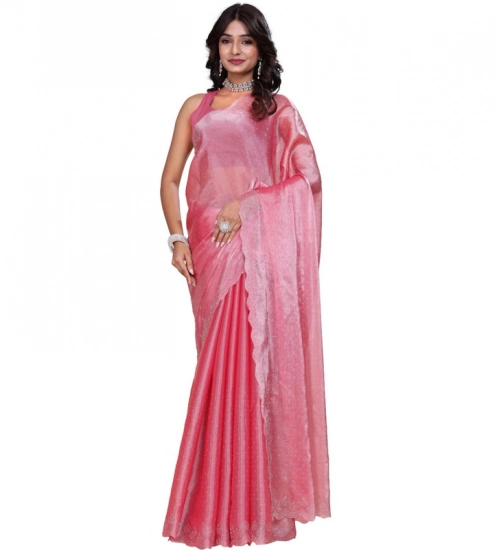 Women's Jimmy choo Embellished Bollywood Saree With Unstitched Blouse 5.5Mtr (Pink) Women's Jimmy choo Embellished Bollywood Saree With Unstitched Blouse 5.5Mtr (Pink)