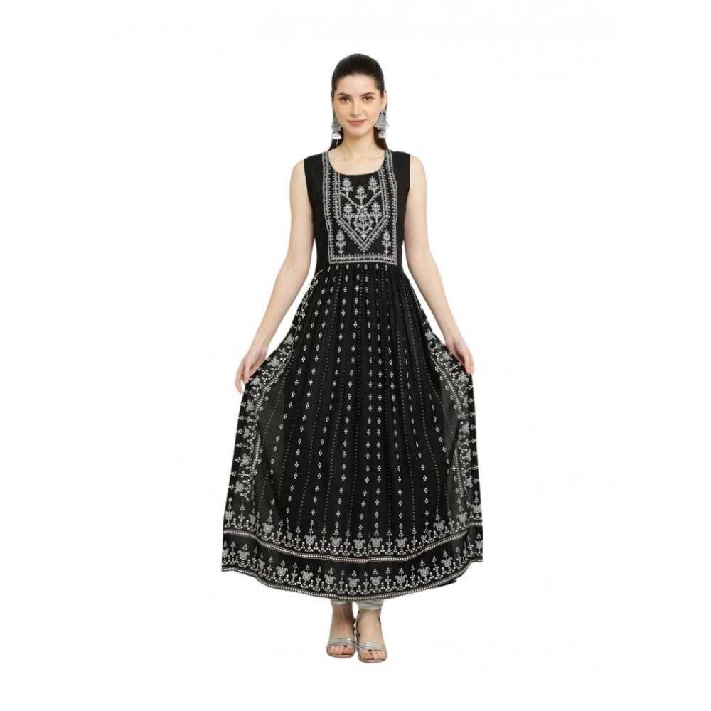 Women's Casual Rayon 3-4th Sleeves Kurti (Black)