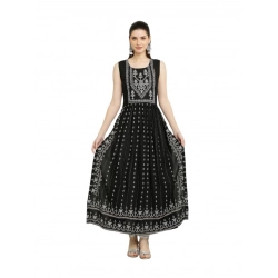 Women's Casual Rayon 3-4th Sleeves Kurti (Black)