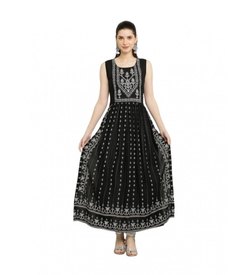 Women's Casual Rayon 3-4th Sleeves Kurti (Black)