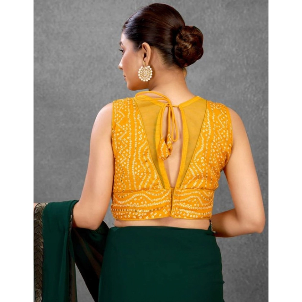 Women's Rayon Cotton Bandhani Printed Halter Neck Non Padded Blouse (Mustard 38 Ready (Alterable up to 42)