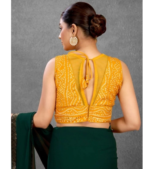 Women's Rayon Cotton Bandhani Printed Halter Neck Non Padded Blouse (Mustard 38 Ready (Alterable up to 42)