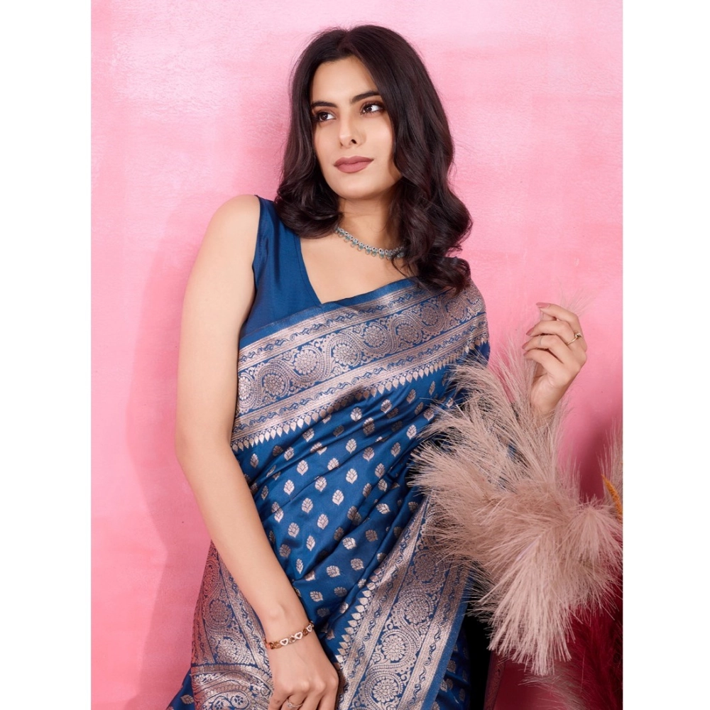 Women's Banarasi Silk Printed Saree With Unstitched Blouse 5.5Mtr (Pinch)