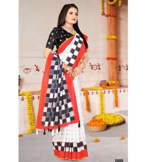 Women's Soft Pure Cotton Printed Saree With Unstitched Blouse 5.5Mtr (White) Women's Soft Pure Cotton Printed Saree With Unstitched Blouse 5.5Mtr (White)