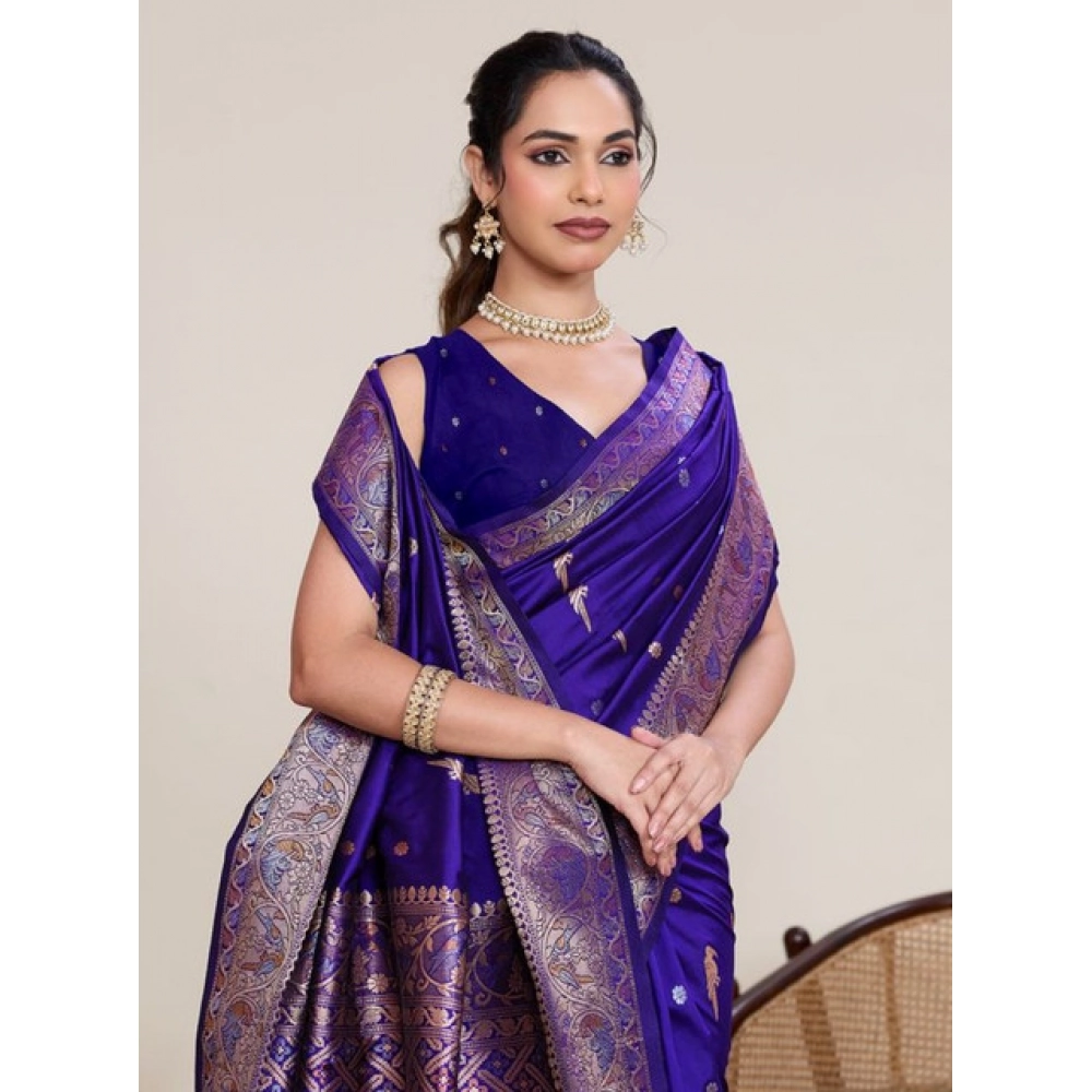 Women's Jacquard Woven Saree With Unstitched Blouse 5.5Mtr (Blue) Women's Jacquard Woven Saree With Unstitched Blouse 5.5Mtr (Blue)