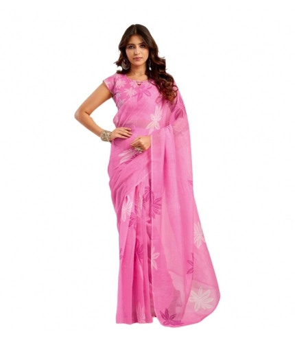 Women's Faux Linen Floral Ready to wear Saree With Unstitched Blouse 5.5Mtr (Light_Pink) Women's Faux Linen Floral Ready to wear Saree With Unstitched Blouse 5.5Mtr (Light_Pink)