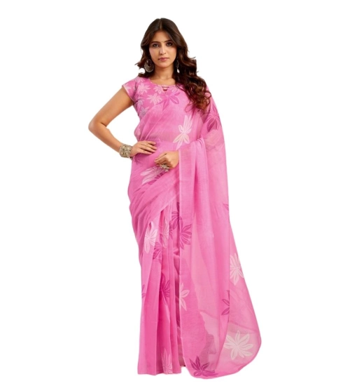 Women's Faux Linen Floral Ready to wear Saree With Unstitched Blouse 5.5Mtr (Light_Pink)