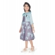 Girl's Satin Printed Sleeve Less Round Neck Dress (Sea Green)