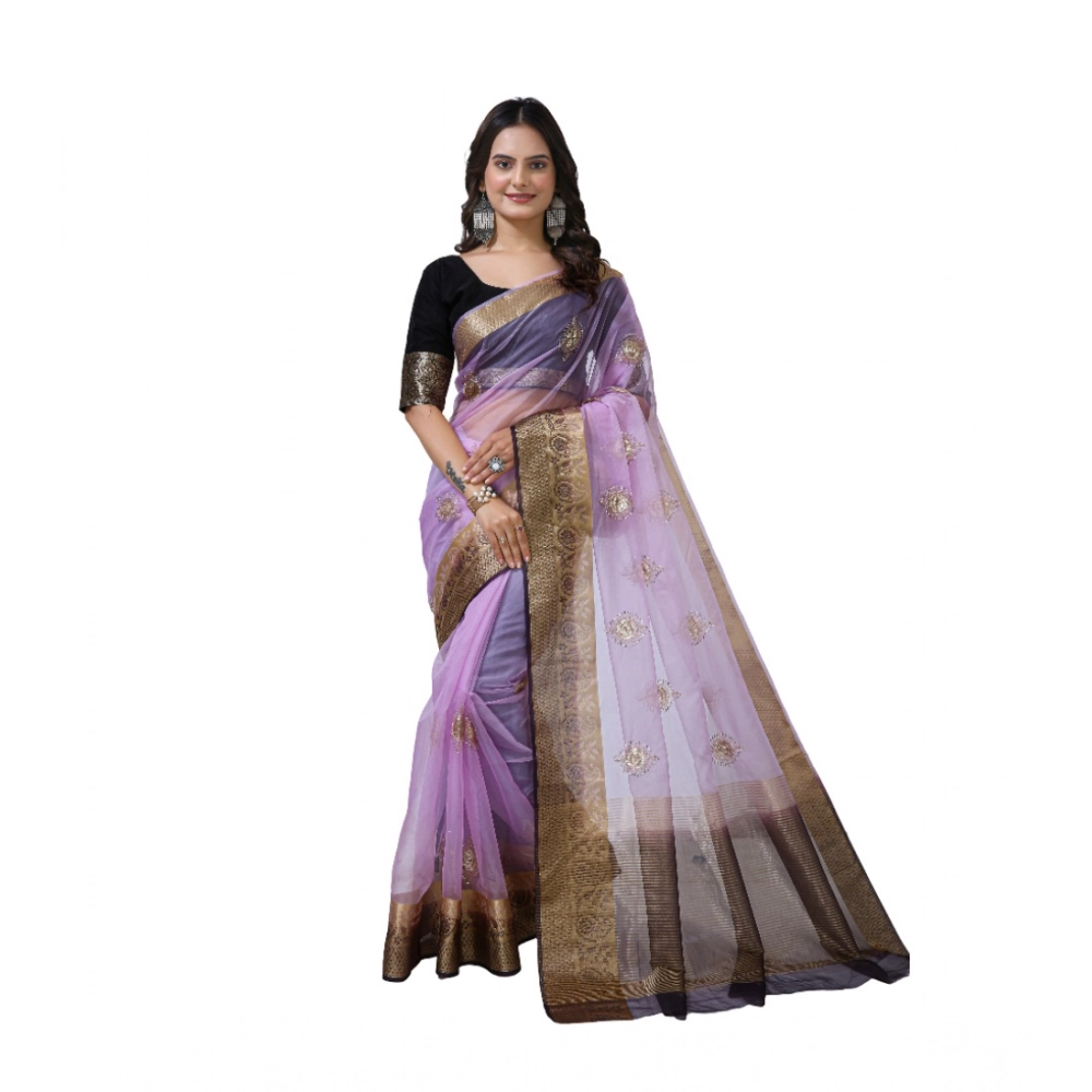 Women's Organza jacquard Embellished Saree With Unstitched Blouse 5.5Mtr (Purple) Women's Organza jacquard Embellished Saree With Unstitched Blouse 5.5Mtr (Purple)