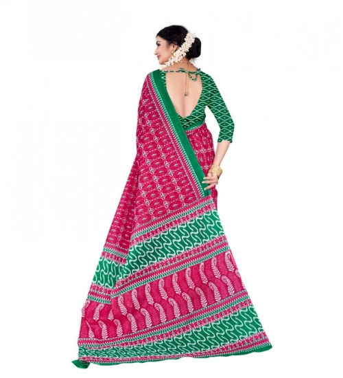 Women's Soft Pure Cotton Printed Saree With Unstitched Blouse 5.5Mtr (Pink)