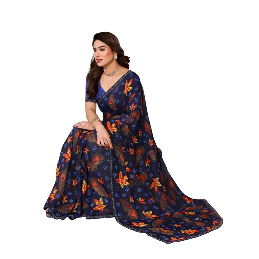 Women's Georgette Printed Saree With Unstitched Blouse 5.5Mtr (Blue) Women's Georgette Printed Saree With Unstitched Blouse 5.5Mtr (Blue)